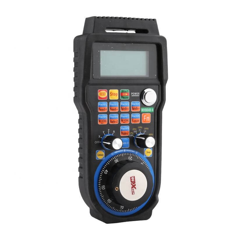 MACH 3 CNC controller featuring a black body with colorful buttons and a large rotary dial in the center for precise control.