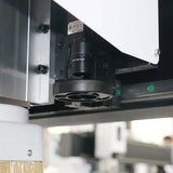 Close-up of CNC router with oscillating knife for cutting wood, fabric, and rubber