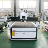 CNC router with oscillating knife for cutting wood, fabric, and rubber, featuring high efficiency and clean cutting.