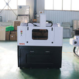 Front view of a high-precision mini CNC router designed for metal milling, featuring a half-cover and water cooling spindle.